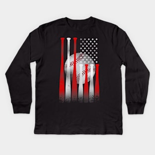 Baseball Game Team American Flag Kids Long Sleeve T-Shirt